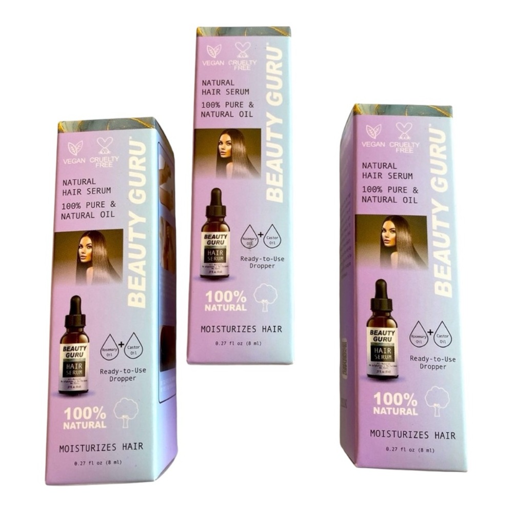 3pk BEAUTY GURU Natural Hair Serum 100% Pure & Natural Oil Moisturizes Hair